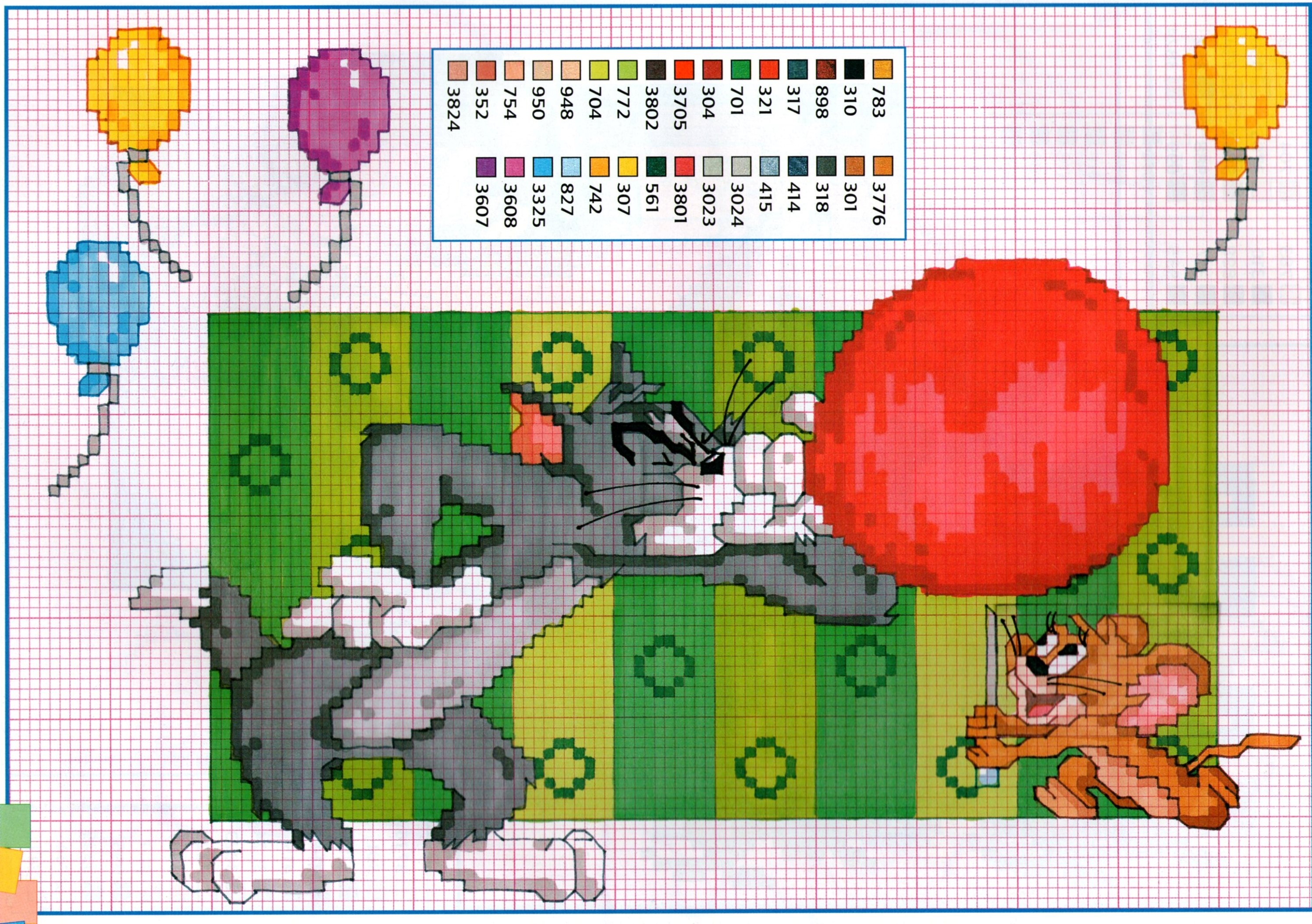 Tom and Jerry with balloons cross stitch pattern