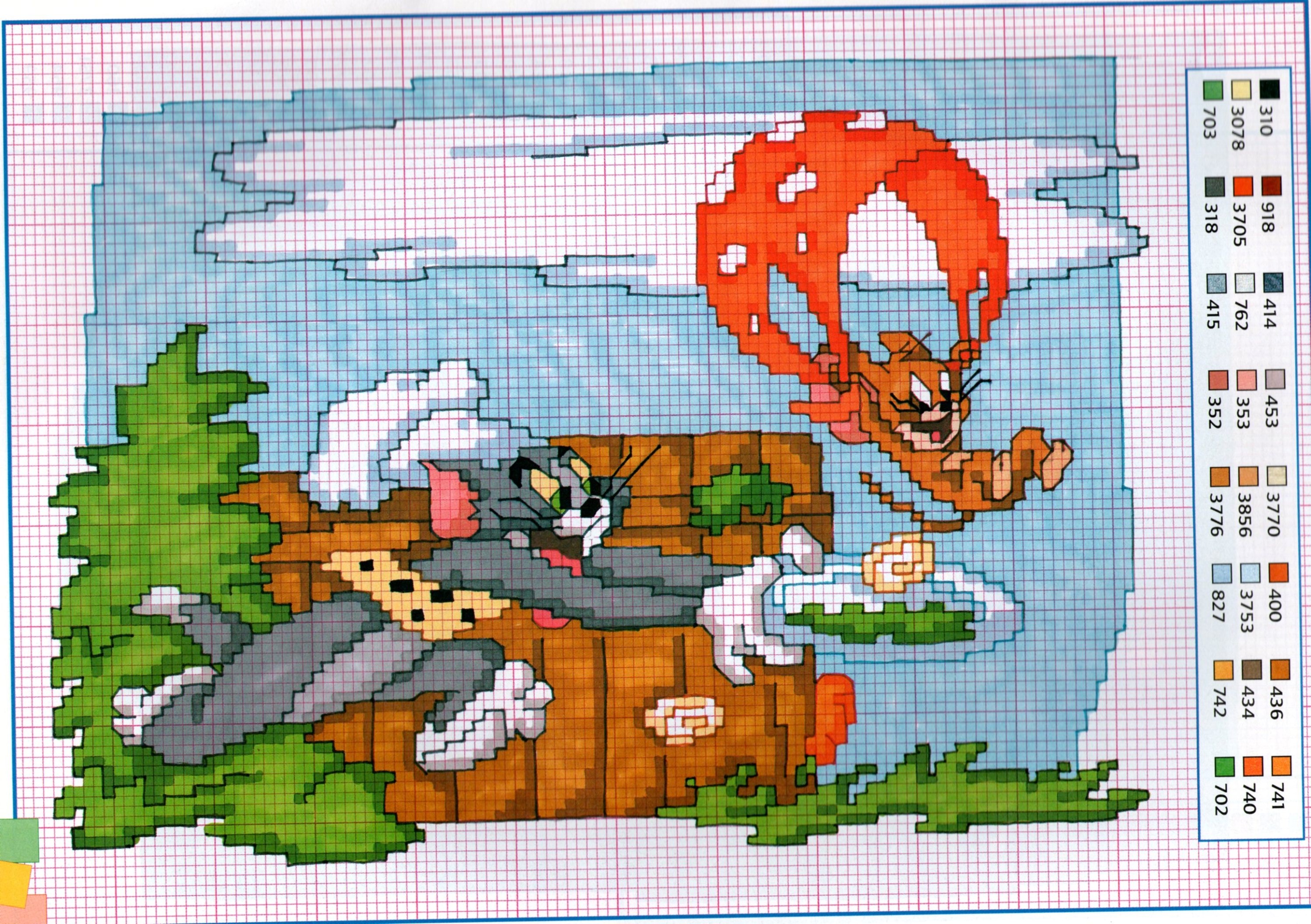Tom chases Jerry cross stitch pattern