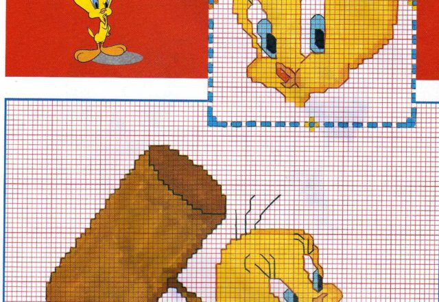Tweety with a hammer cross stitch pattern