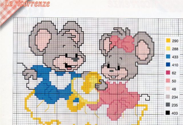 Twins mice cross stitch pattern