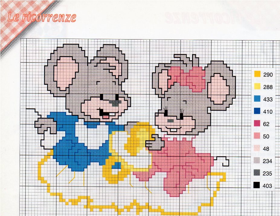 Twins mice cross stitch pattern
