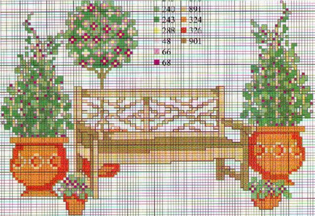 Two big plants on the pots cross stitch pattern