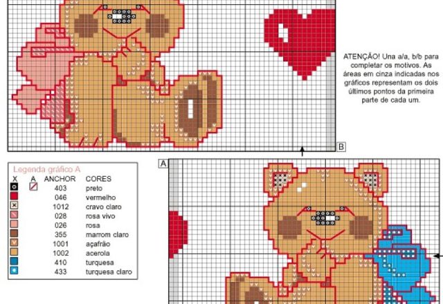 Two tender teddy bears cross stitch pattern