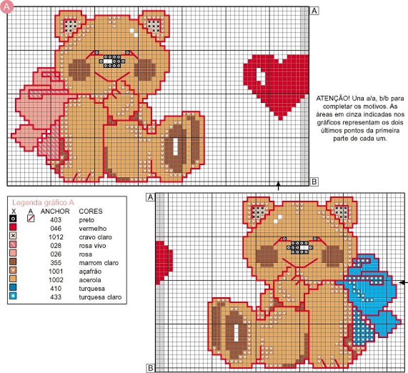 Two tender teddy bears cross stitch pattern