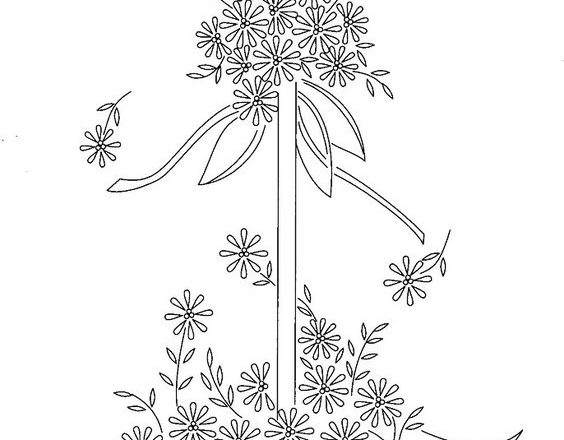 Umbrella with small flowers free hand embroidery design
