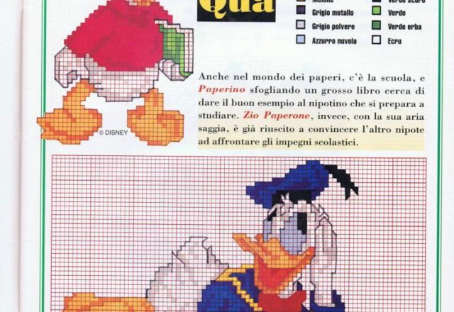Uncle Donald Duck reading a book cross stitch pattern