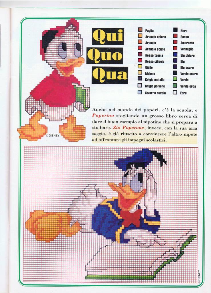 Uncle Donald Duck reading a book cross stitch pattern