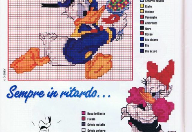 Uncle Donald Duck run to Daisy Duck with a bunch of flowers