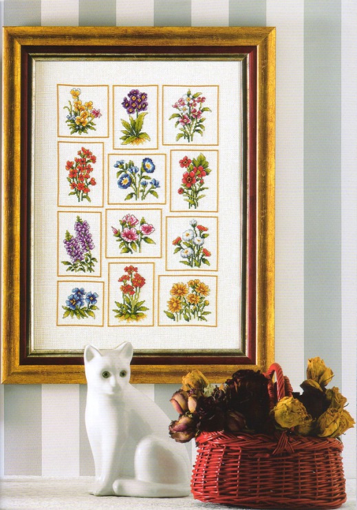 Various mixed flowers free cross stitch patterns (1)