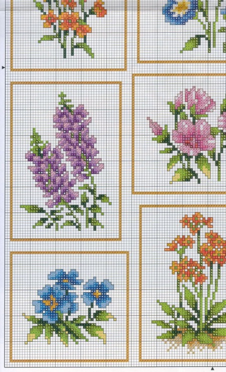 Various mixed flowers free cross stitch patterns (4)