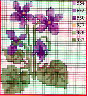 Violet flowers cross stitch pattern