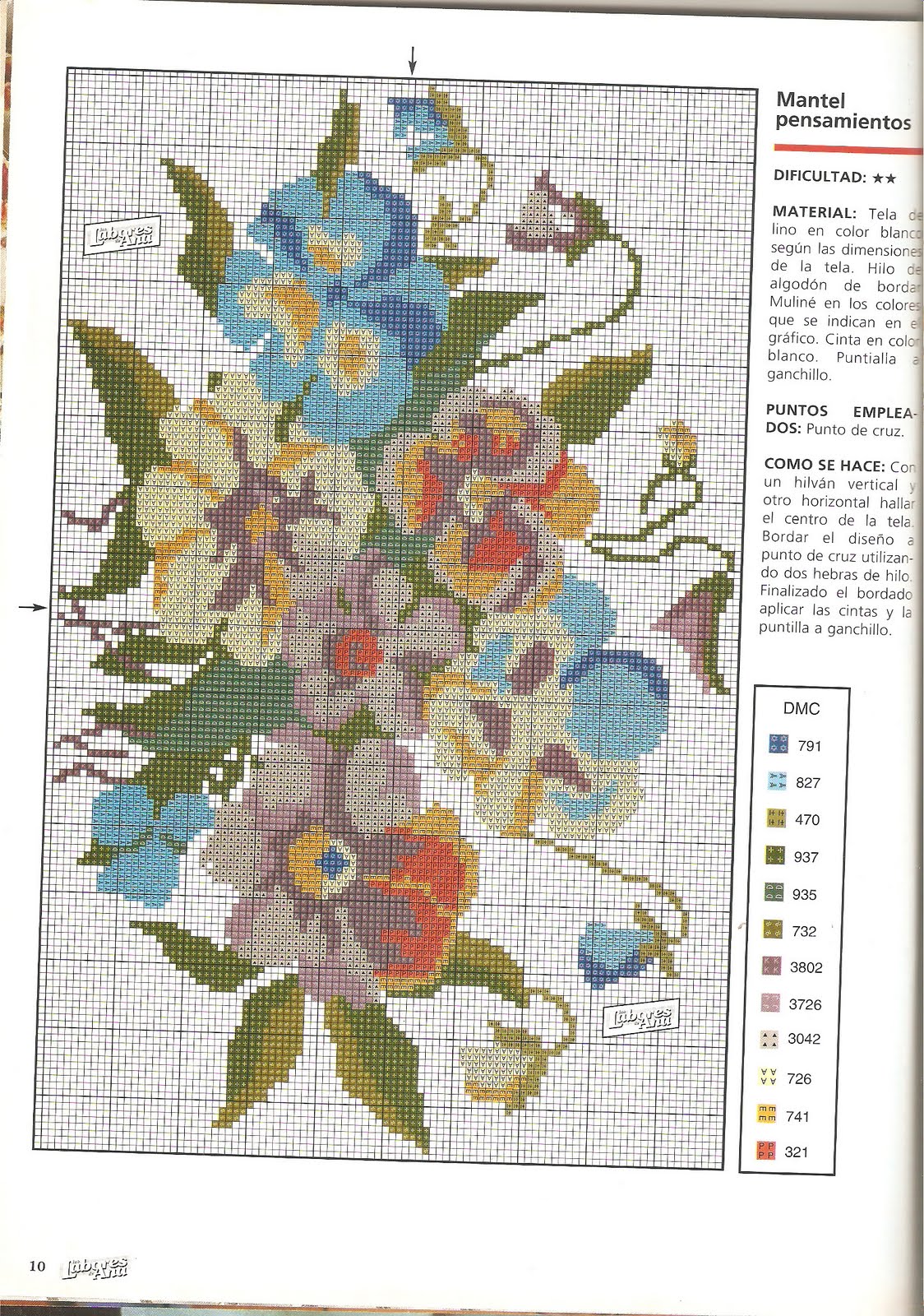 Violet, yellow and blue flowers cross stitch pattern