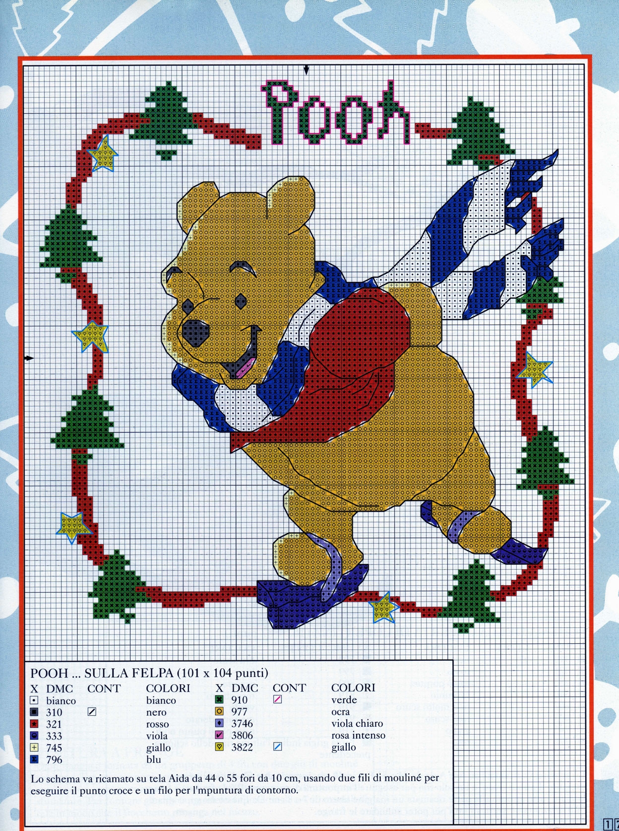 Winnie The Pooh skates on the ice cross stitch pattern
