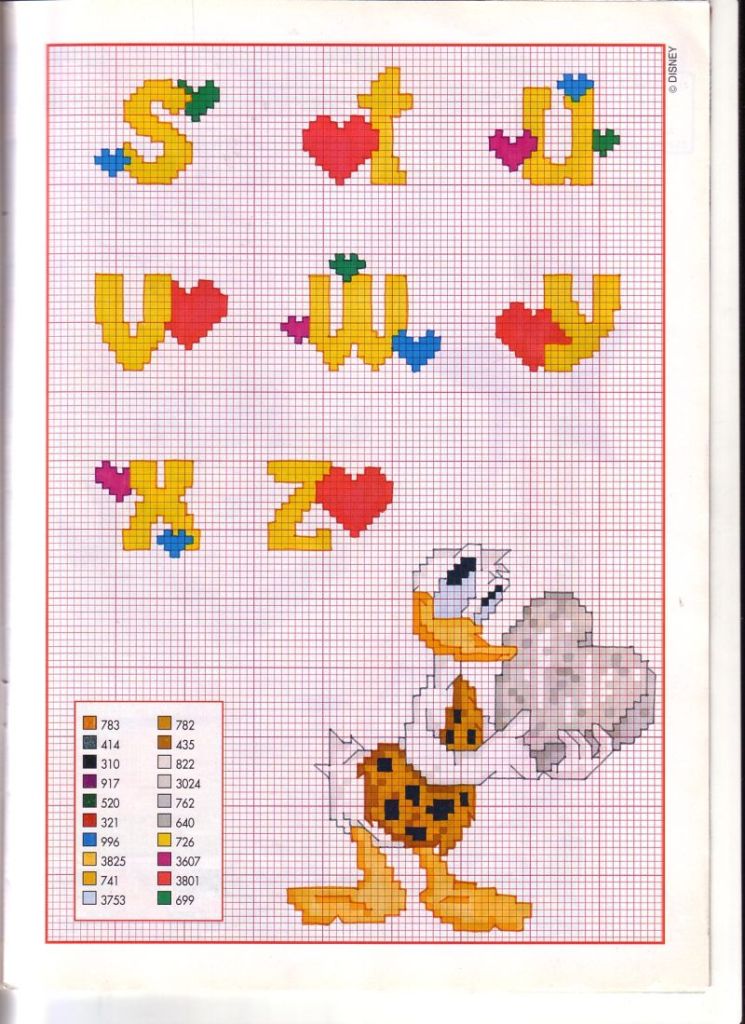 Yellow Cross stitch alphabet with hearts (2)