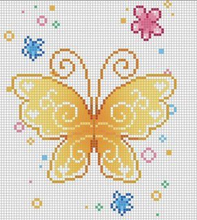 Yellow butterfly baby cross stitch pattern