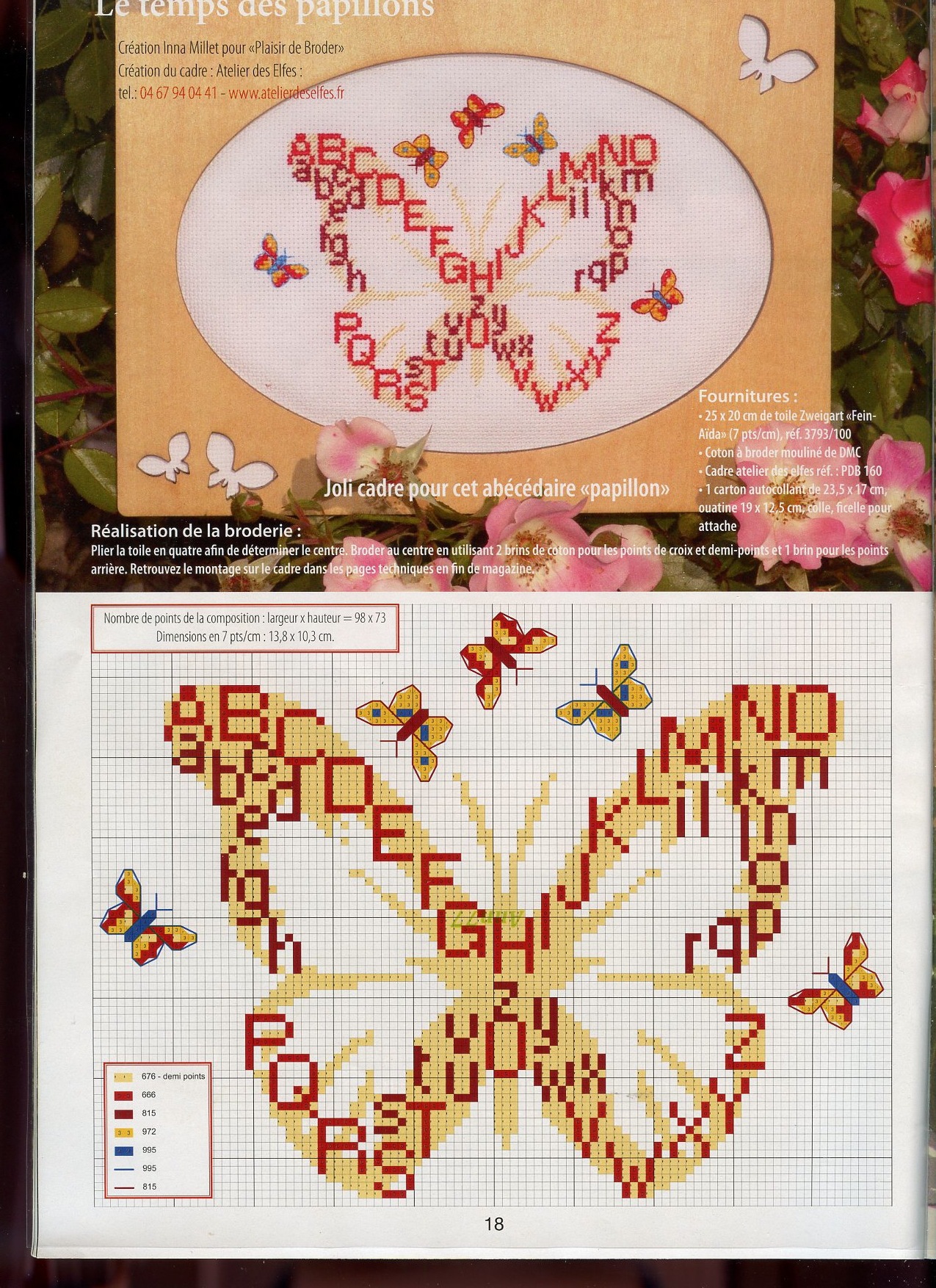 Yellow butterfly with alphabet cross stitch pattern