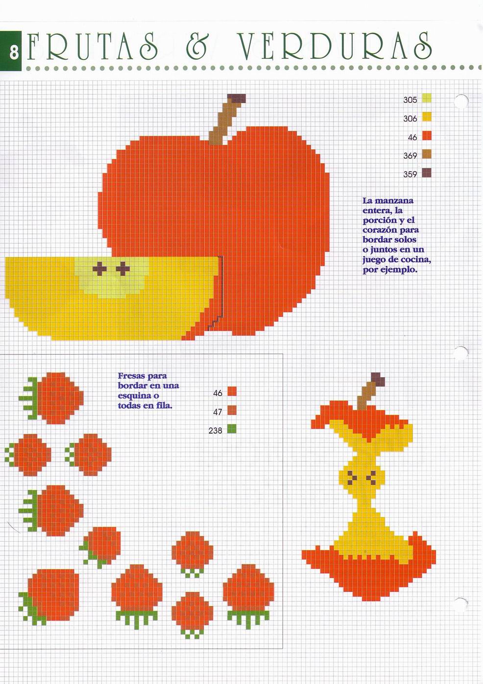 apple and apple core red cross-stitch pattern
