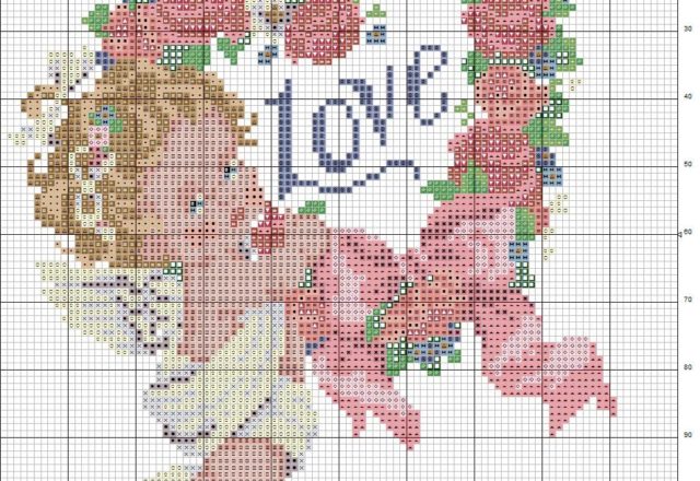 baby angel with flowers heart