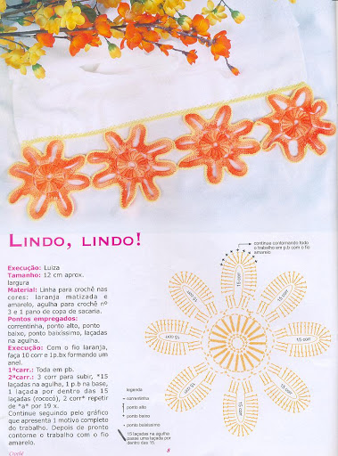 border crochet orange flowers