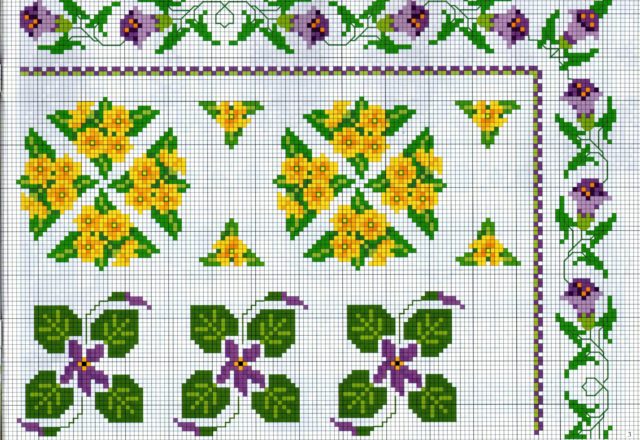 border cross stitch flowers with purple bells