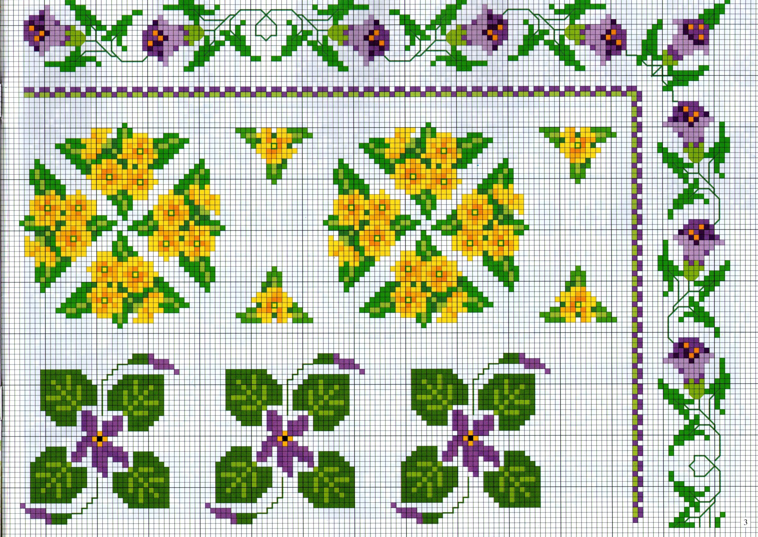 border cross stitch flowers with purple bells