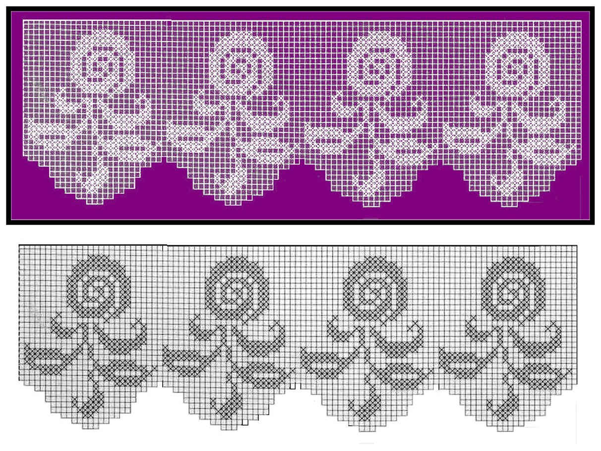 border filet roses and leaves