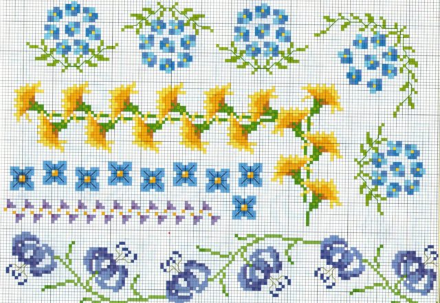 borders Cross stitch patterns with various flowers