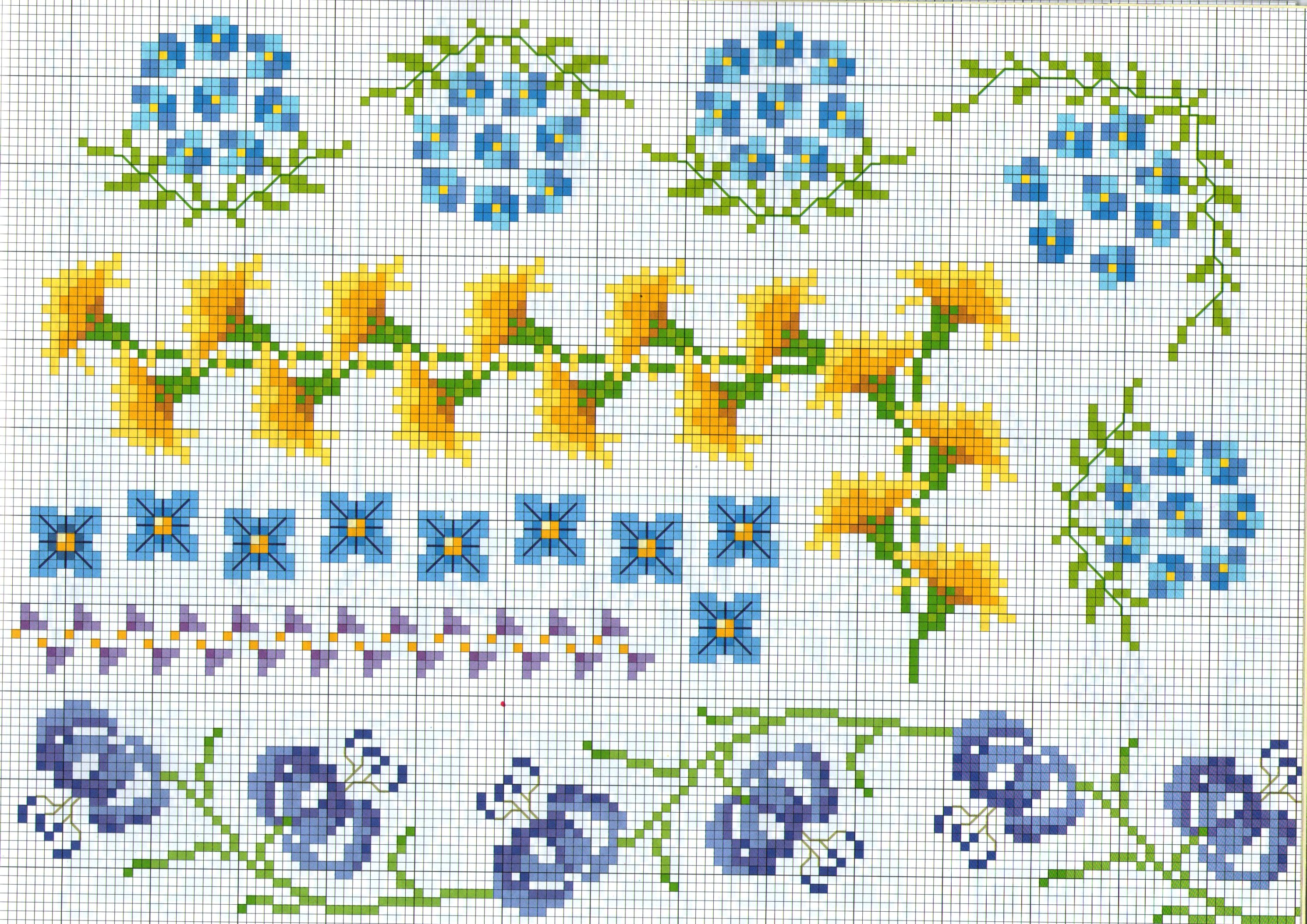 borders Cross stitch patterns with various flowers
