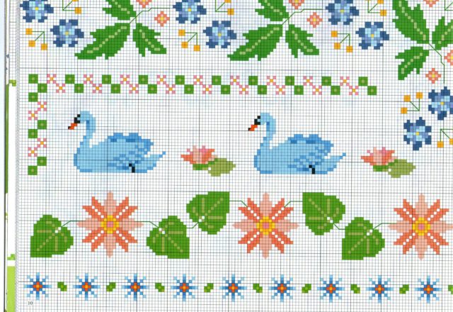 borders cross stitch with beautiful swans