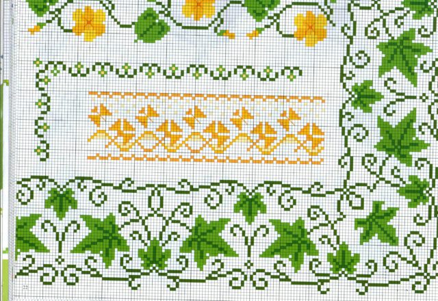borders cross stitch with various leaves and flowers