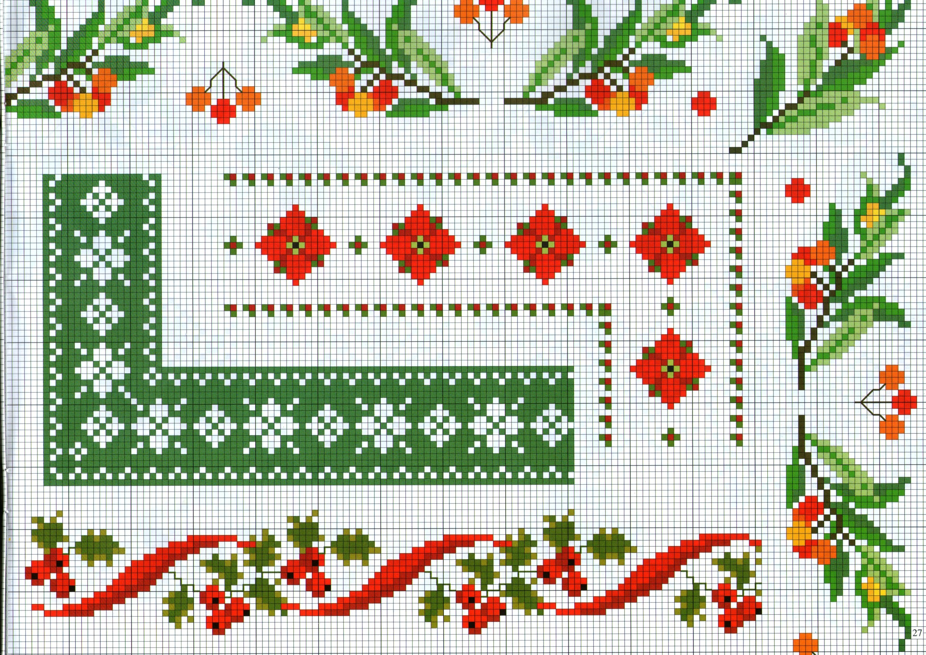borders cross stitch with wild berries and red flowers