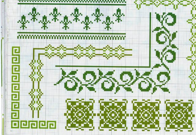 borders with flowers and green geometries