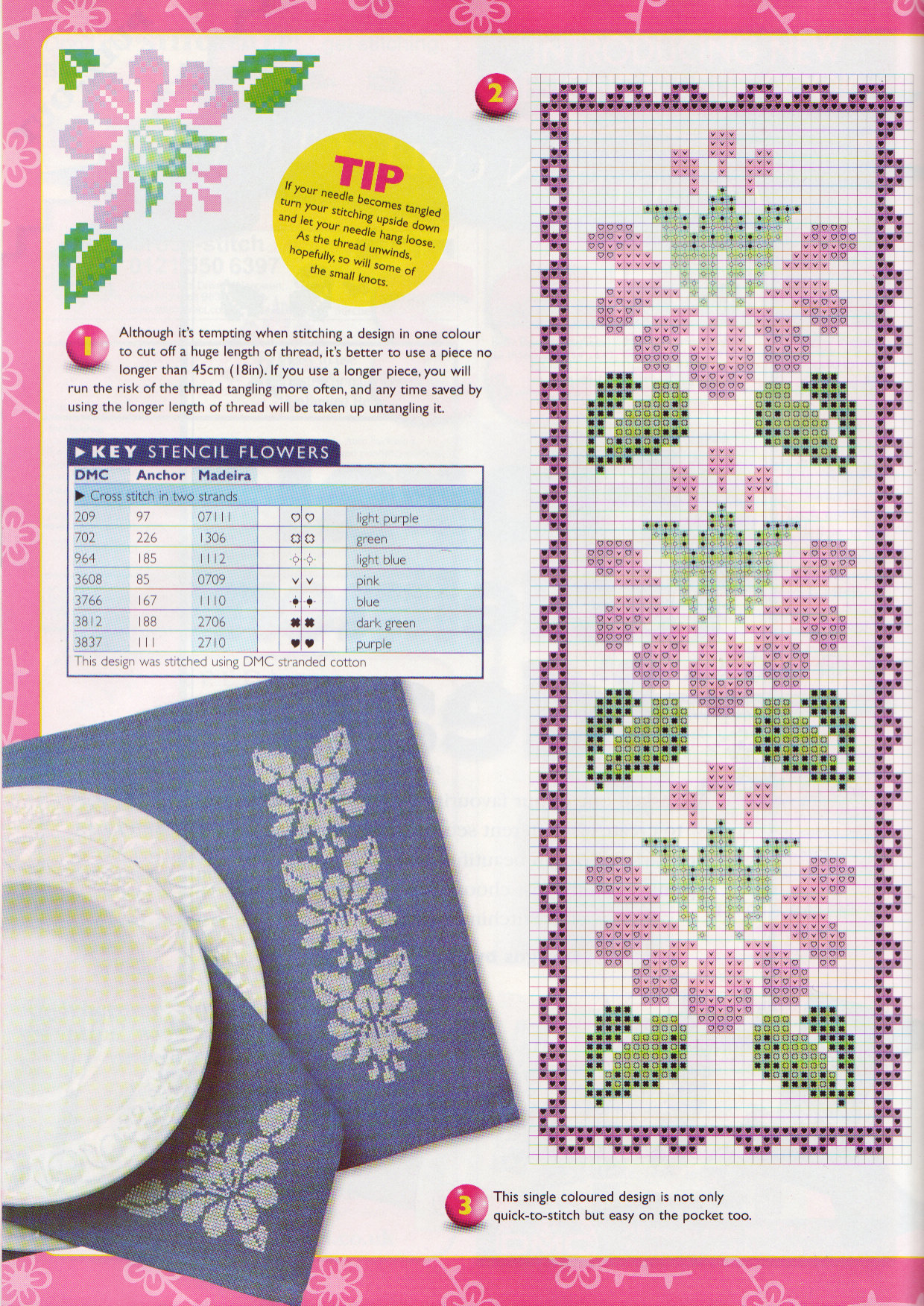 breakfast placemats cross stitch flowers with fuchsia and honeysuckle (1)