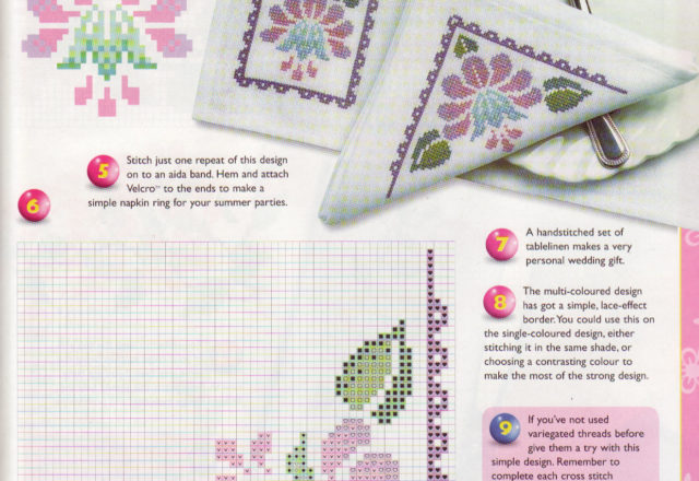 breakfast placemats cross stitch flowers with fuchsia and honeysuckle (2)
