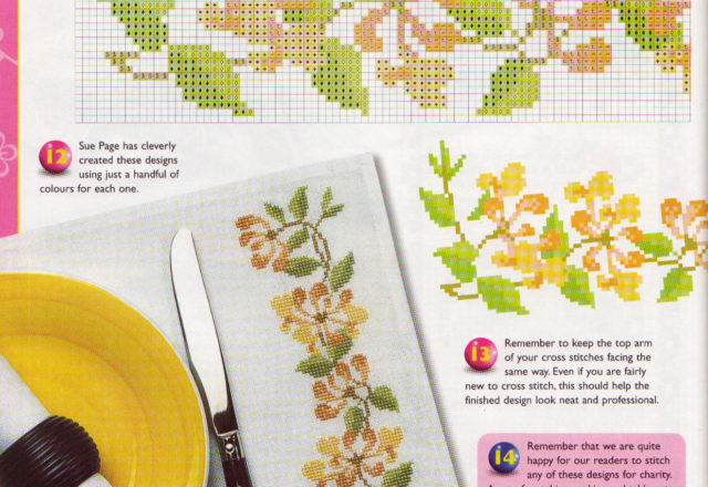 breakfast placemats cross stitch flowers with fuchsia and honeysuckle (3)