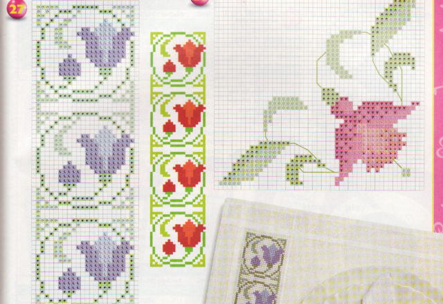 breakfast placemats cross stitch flowers with fuchsia and honeysuckle (6)