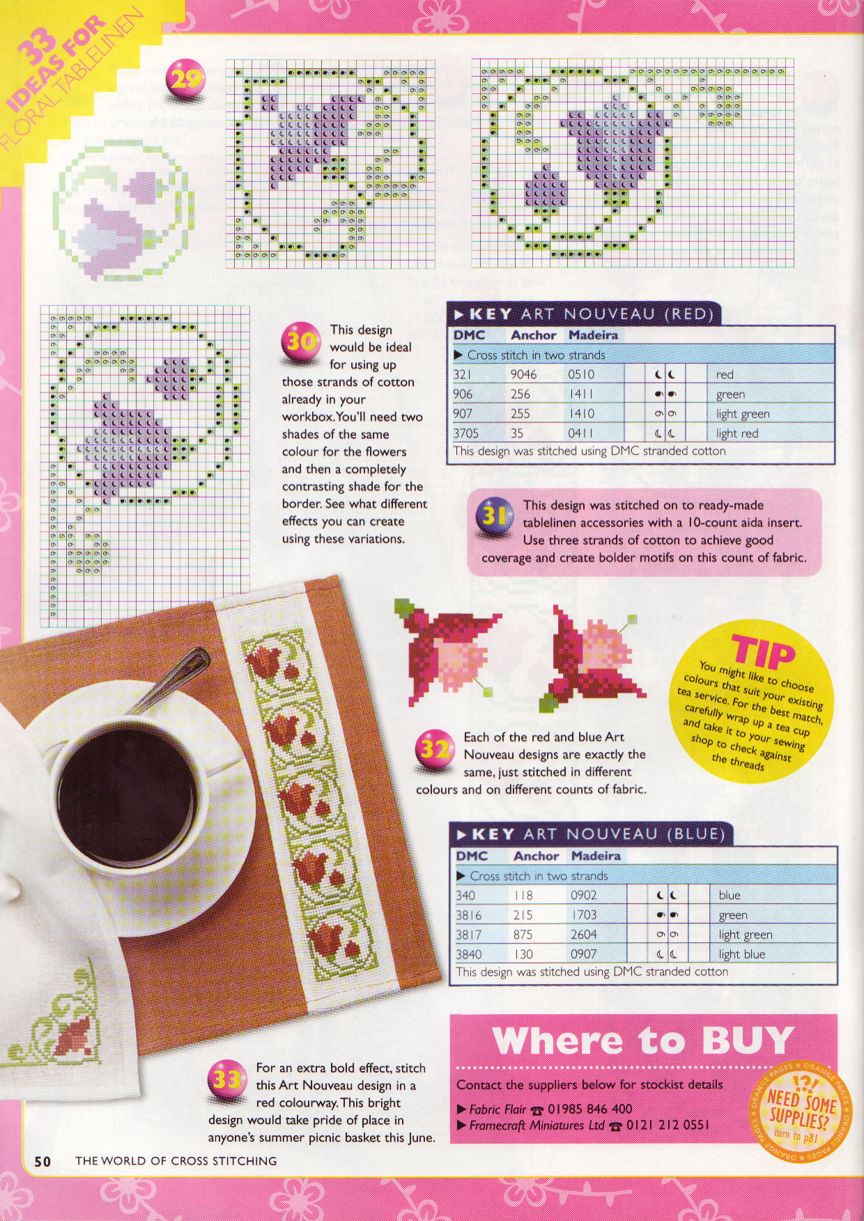 breakfast placemats cross stitch flowers with fuchsia and honeysuckle (7)