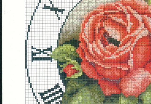 clock round red roses cross stitch (1)
