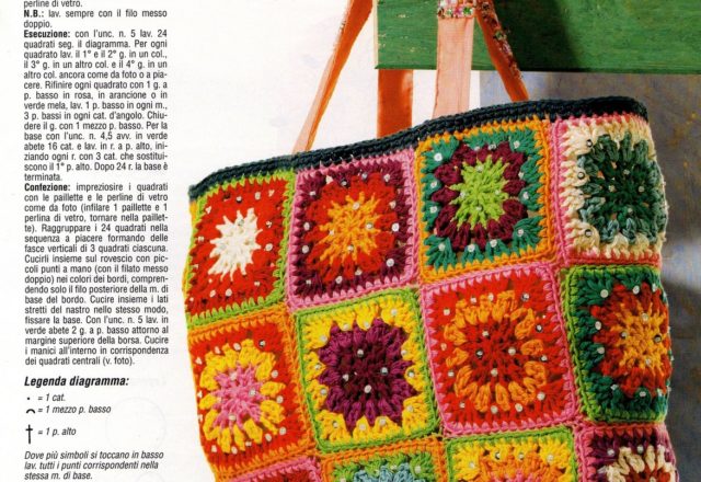 crochet bag with colored sequins