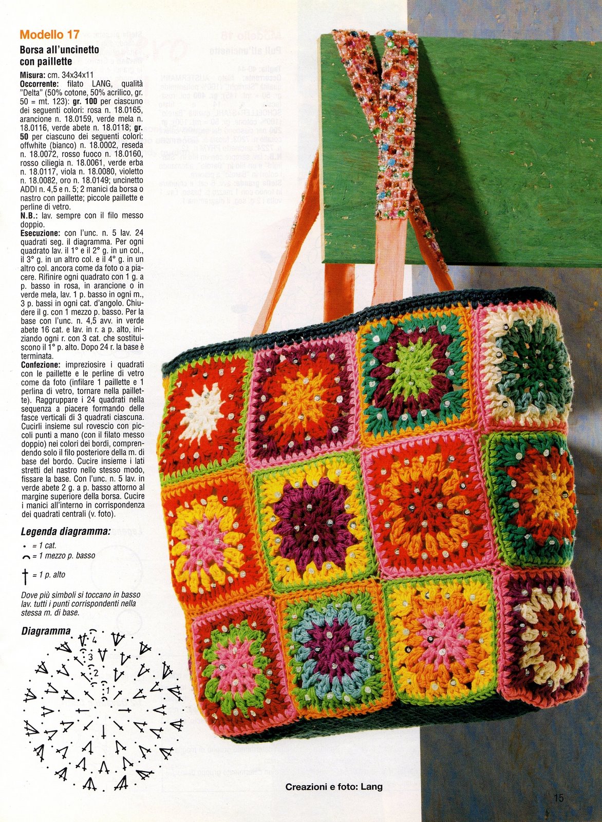 crochet bag with colored sequins
