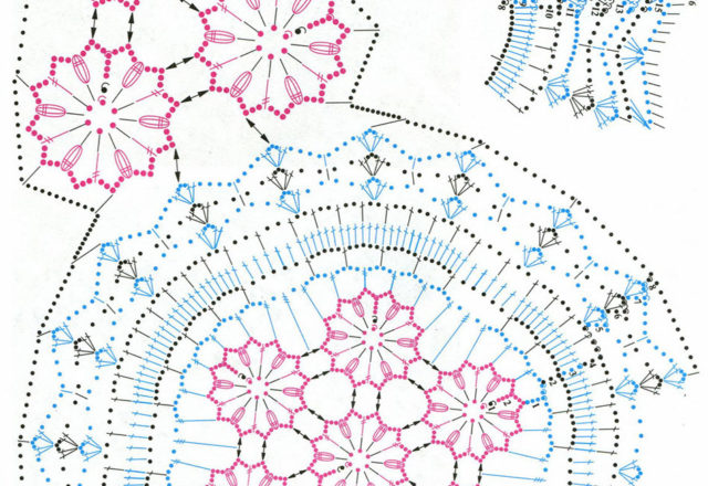 crochet oval doily with blue flowers (2)