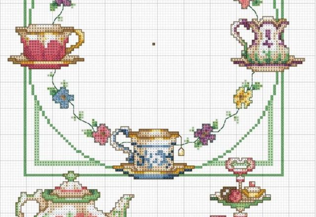cross stich clock home any time is tea time