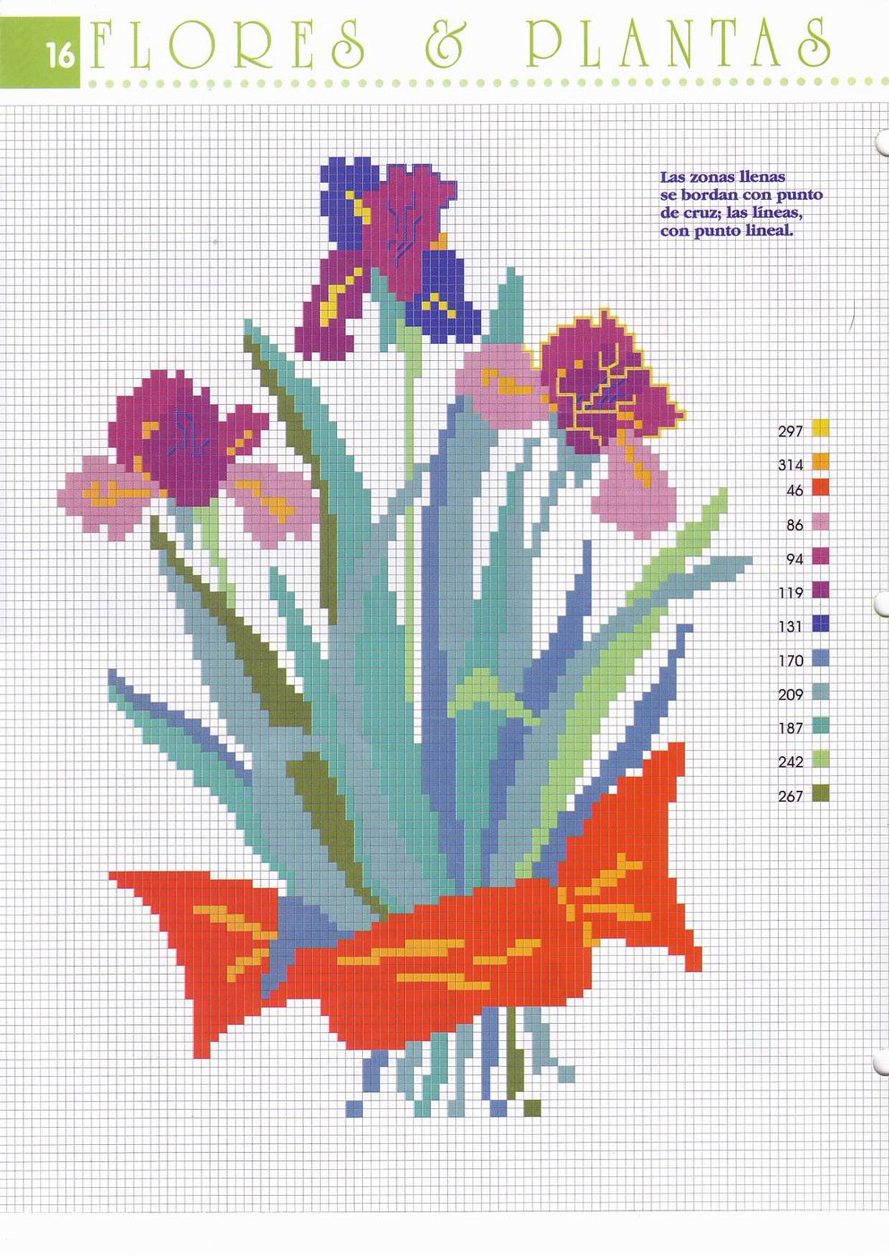 cross stich cushion with violet flowers