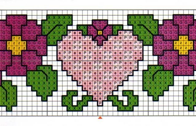 cross stich hearts and flowers border