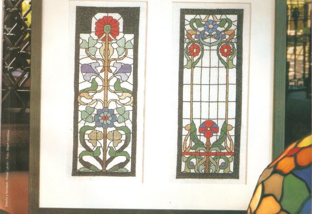 cross stich picture with stained glass flowers (2)
