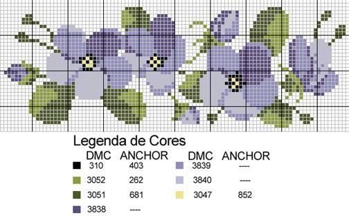cross stitch border violets flowers