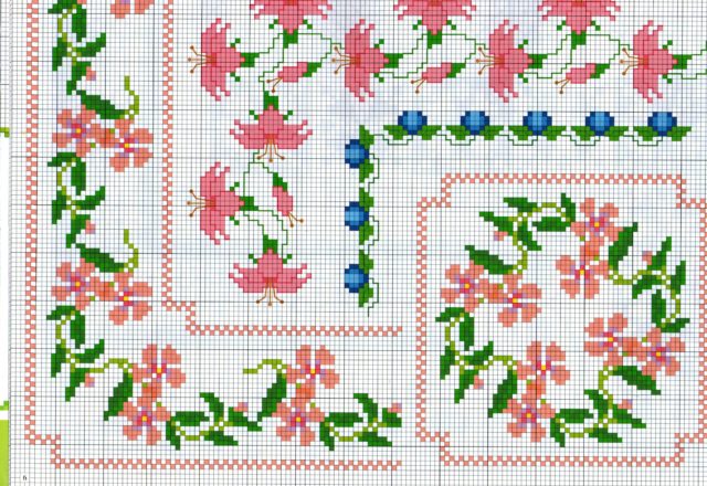 cross stitch border with pink roses