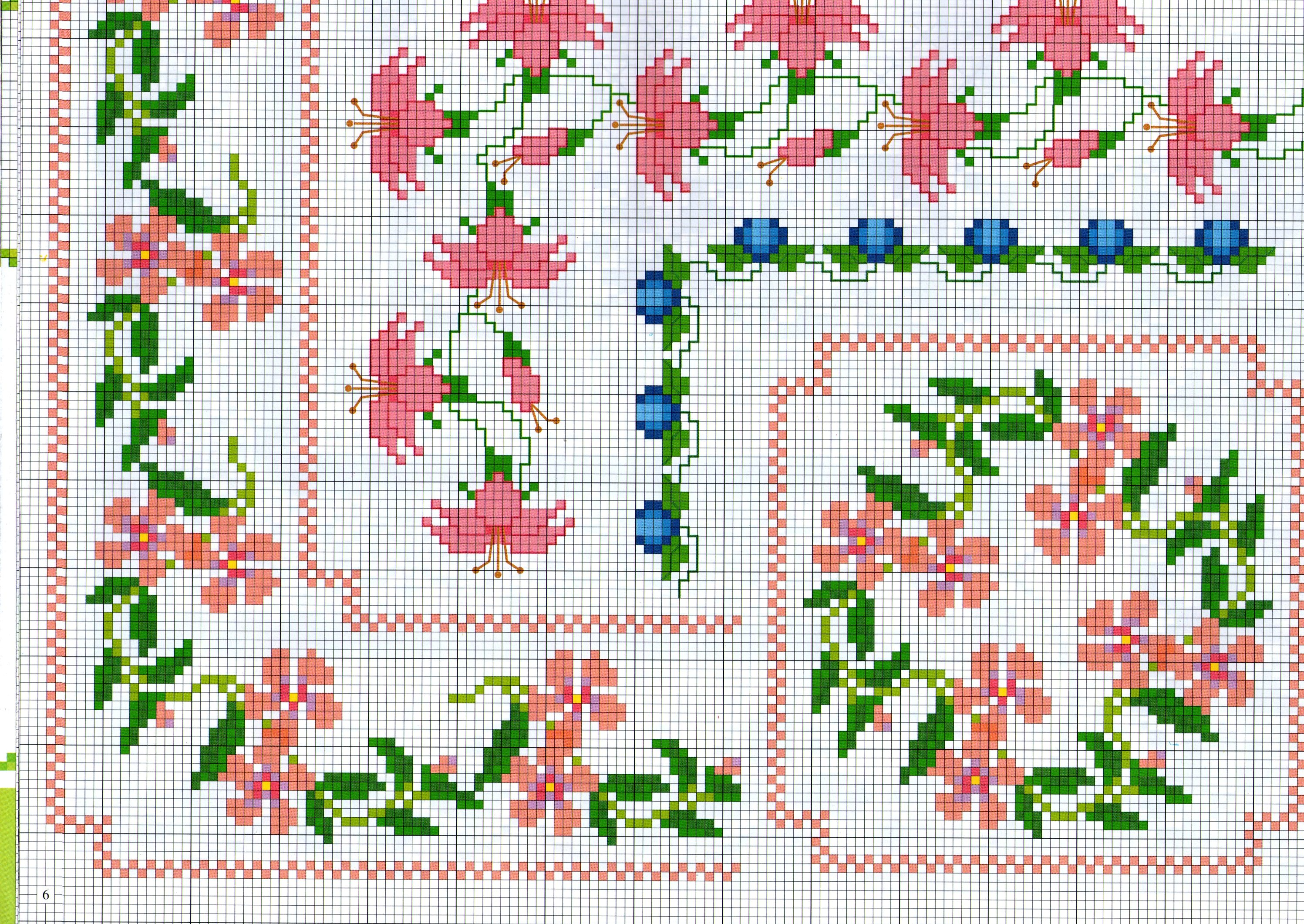 cross stitch border with pink roses