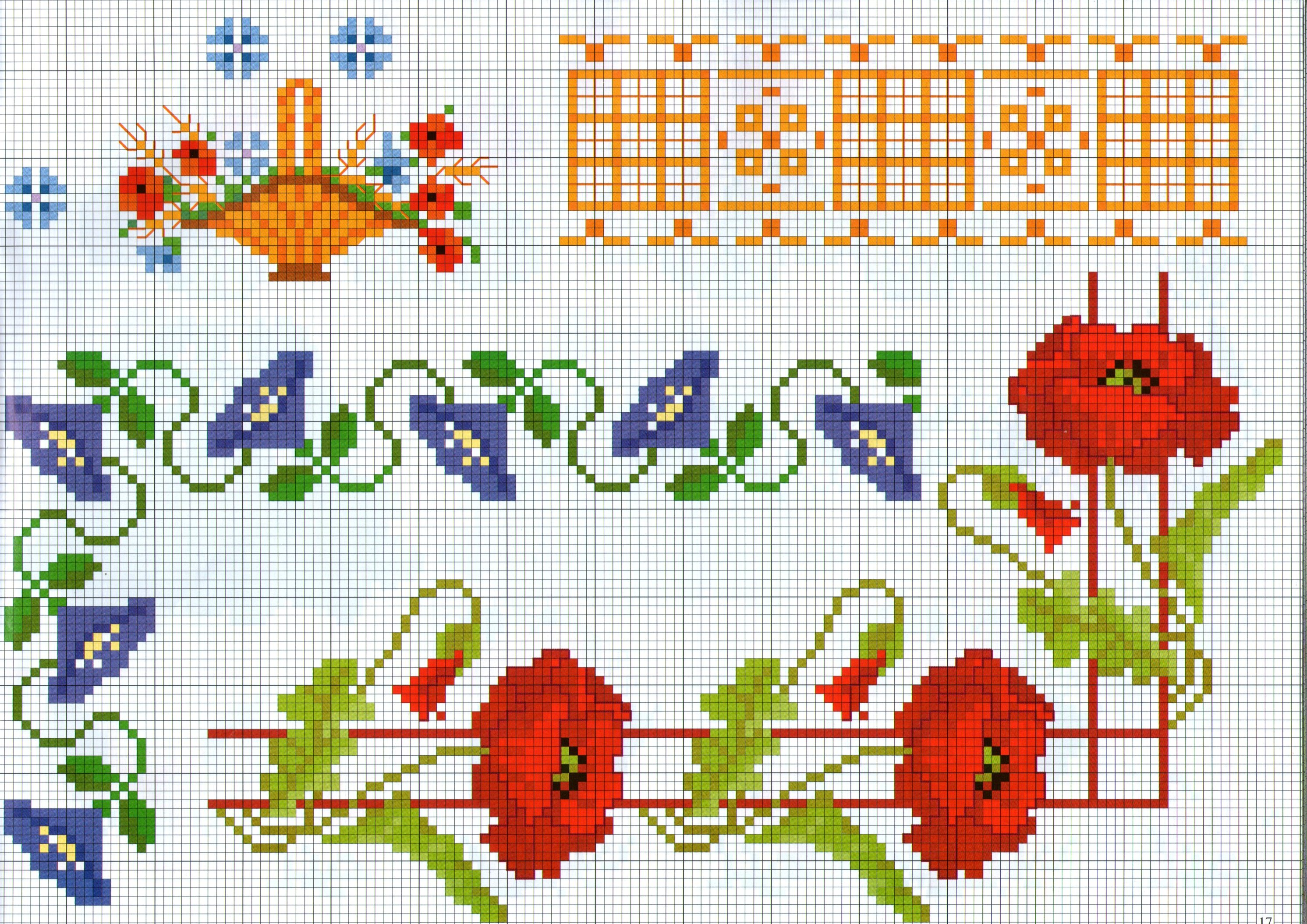 cross stitch border with with poppies flowers
