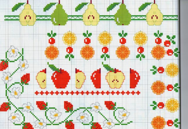 cross stitch borders with apples pears and other fruits